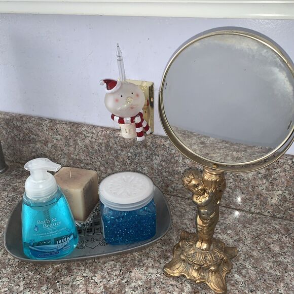 HTF VTG Rare French 14”Vanity 7”Mirror Gold Ormolu Cherub Stylebuilt Matson Type - Picture 2 of 14